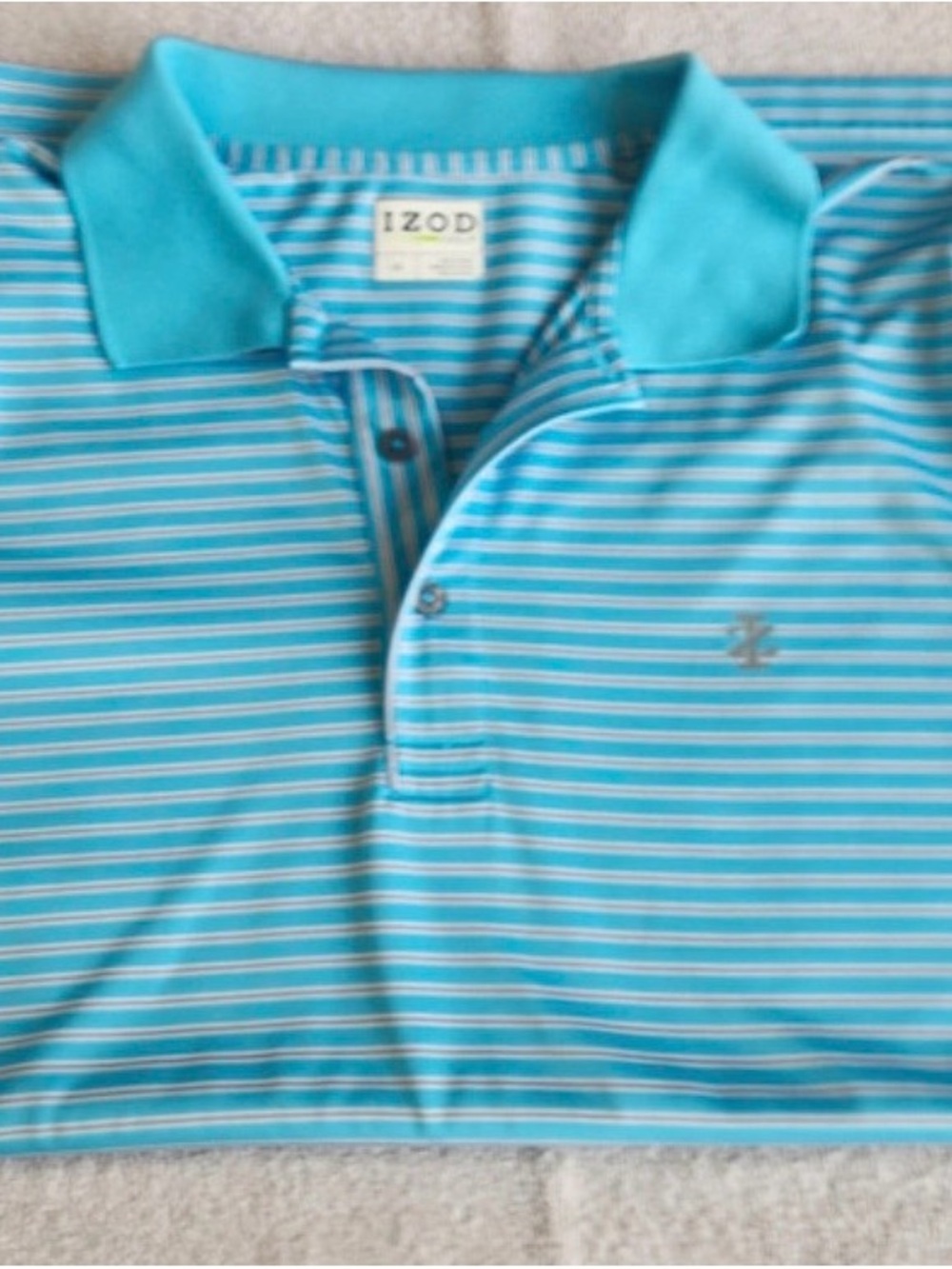 Izod men Turquoise and White Striped Polo